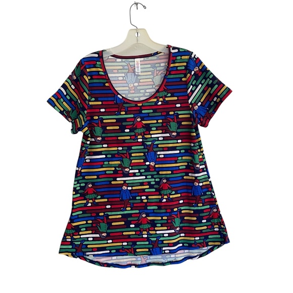 LuLaRoe CLASSIC TEE Blue Red Children Pattern Short Sleeve Size SMALL - Picture 1 of 4